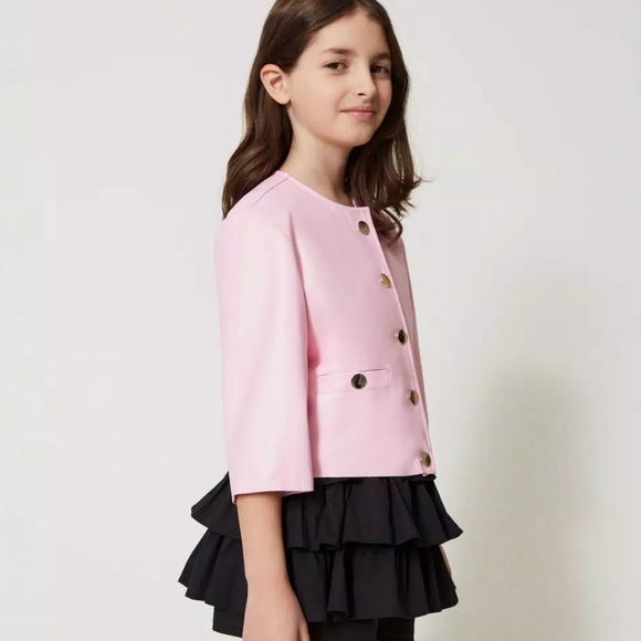 TWINSET Leather-like jacket with snap buttons pink 8T - Picture 2 of 3